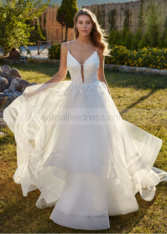 Beaded Ivory Lace Layered Tulle Fantastic Wedding Dress